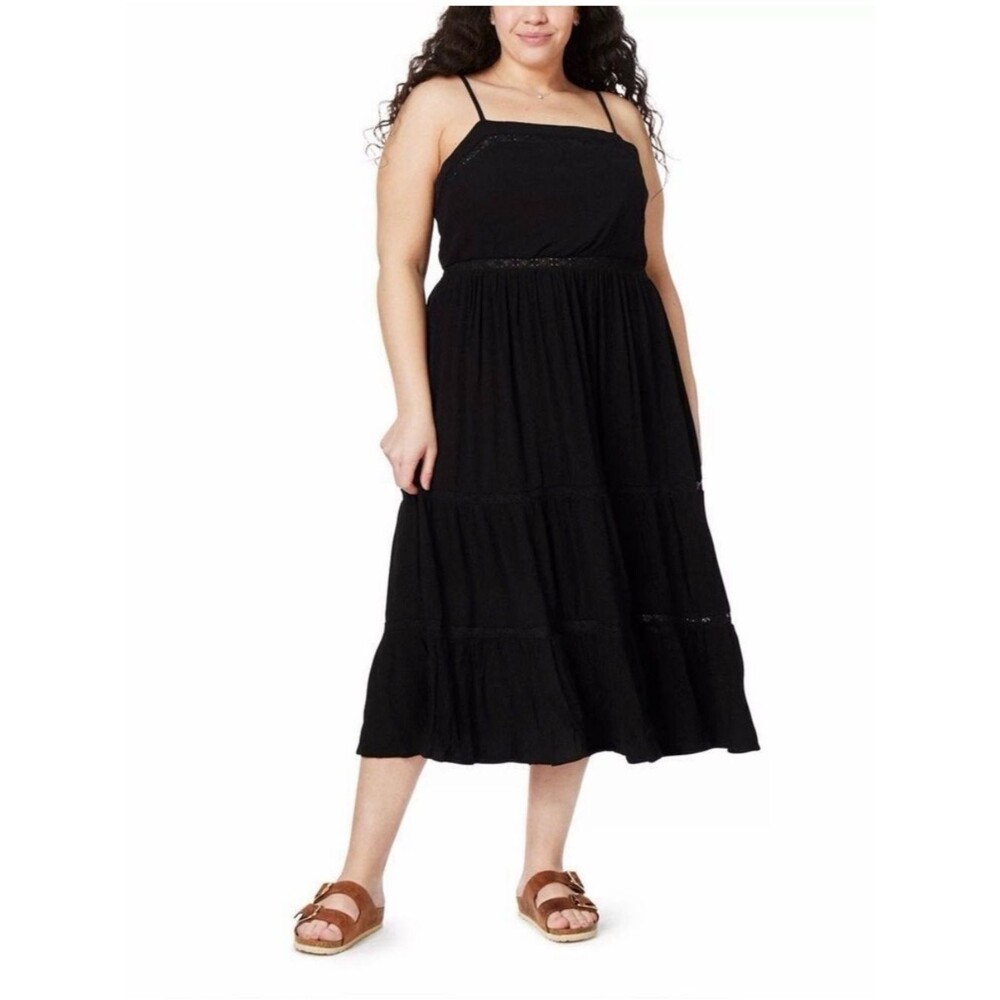 Wallflower Adele Tiered Sundress Spaghetti Strap Smocked Plus 2X Black NEW